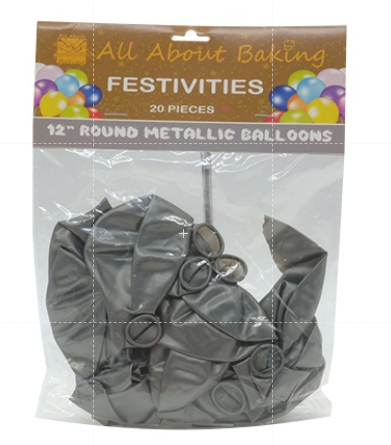 I.AAB Round Metallic Balloons 12" (Gray)