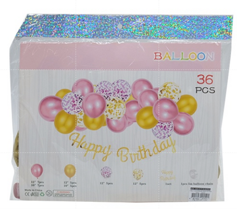 I.36pcs Confetti&Metallic Balloon Set-Pink